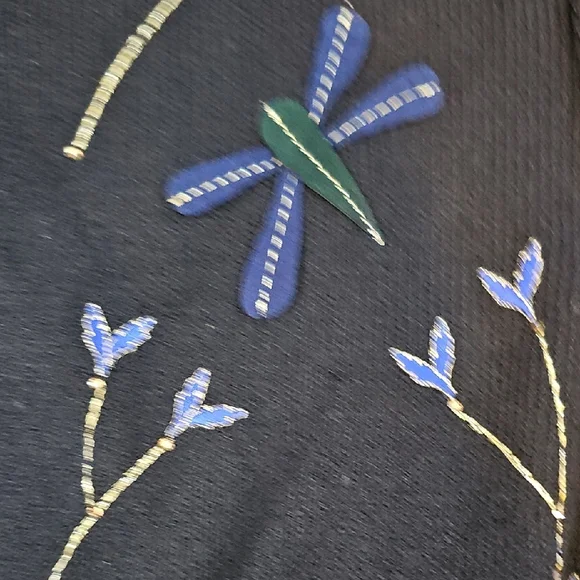 St. John Collection Black Zip-Front Jacket with Dragonfly Embroidery-Beautiful! - Picture 4 of 6